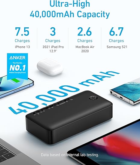Anker Portable Charger, Power Bank, 40,000mAh 30W Battery Pack with USB-C High-Speed Charging, for MacBook, iPhone iPhone 15/15 Plus/15 Pro/15 Pro Max, iPhone14/13/12 Series, Samsung Galaxy, iPad - Astro Store