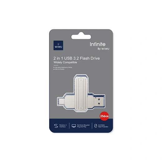 WiWU 2-IN-1 Portable Zinc Alloy USB3.2 Fast data transfer Flash Drive Memory FD003 -128GB