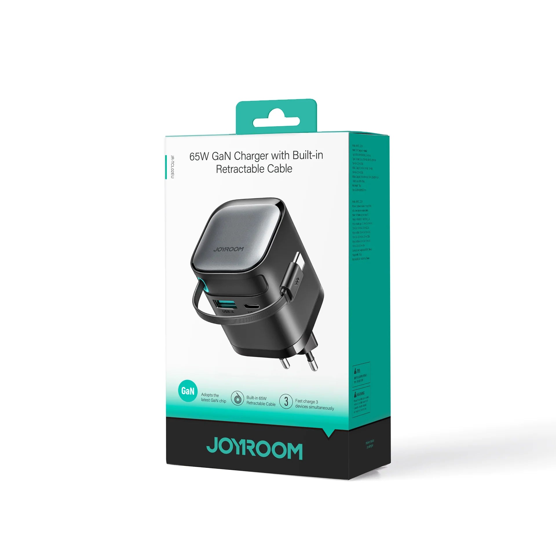 JOYROOM JR-TCL02 GaN 65W Charger with Retractable Cable - Astro Store