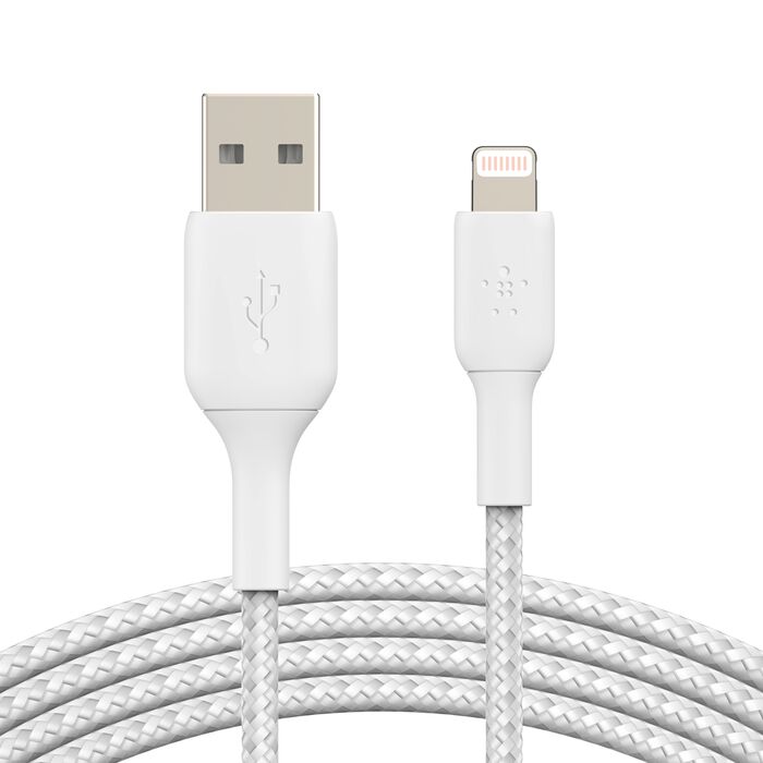 كابل Belkin CAA002bt1MBK BOOST CHARGE™ Lightning إلى USB-A مضفر، 1 متر، أبيض