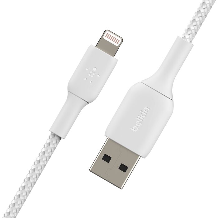 كابل Belkin CAA002bt1MBK BOOST CHARGE™ Lightning إلى USB-A مضفر، 1 متر، أبيض