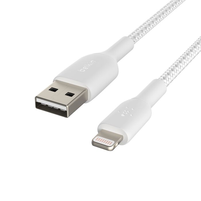 كابل Belkin CAA002bt1MBK BOOST CHARGE™ Lightning إلى USB-A مضفر، 1 متر، أبيض