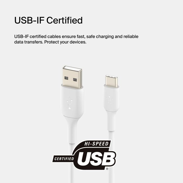 كابل Belkin CAB001bt1MWH BOOST CHARGE™ USB-A إلى USB-C، 1 متر، أبيض