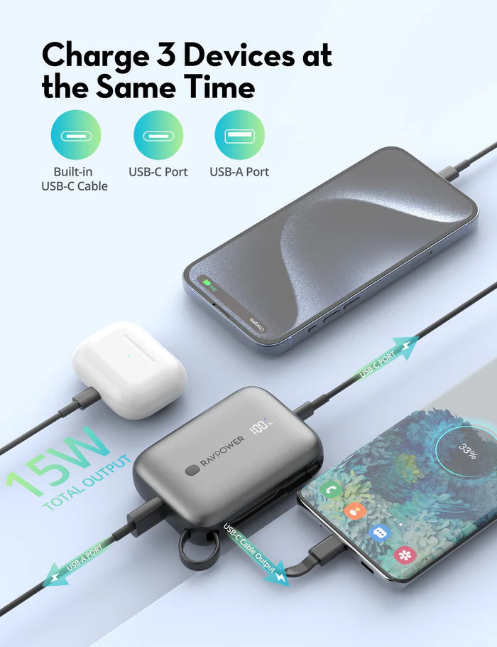 RAVPower 3-Port Power Bank, 10000mAh RP-PB1224 - Astro Store