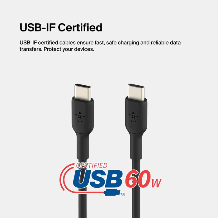 كابل Belkin CAB003bt1MBK BoostCharge USB-C إلى USB-C، بطول 1 متر، أسود