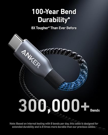 كابل Anker Prime USB-C إلى USB-C A88E2012 (6 أقدام، 240 واط مضفر مُعاد تدويره) أسود
