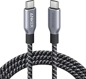 كابل Anker Prime USB-C إلى USB-C A88E2012 (6 أقدام، 240 واط مضفر مُعاد تدويره) أسود
