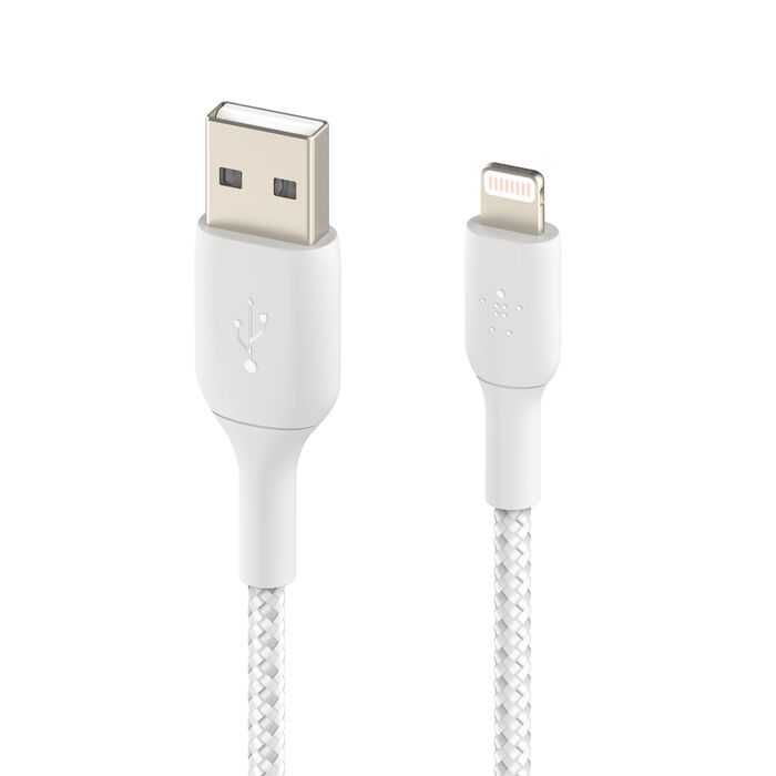 كابل Belkin CAA002bt1MBK BOOST CHARGE™ Lightning إلى USB-A مضفر، 1 متر، أبيض