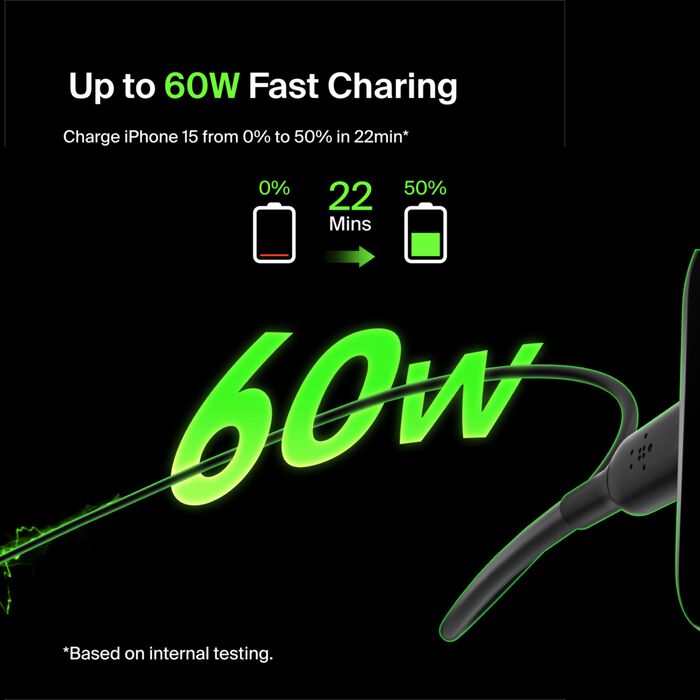كابل Belkin CAB003bt1MBK BoostCharge USB-C إلى USB-C، بطول 1 متر، أسود
