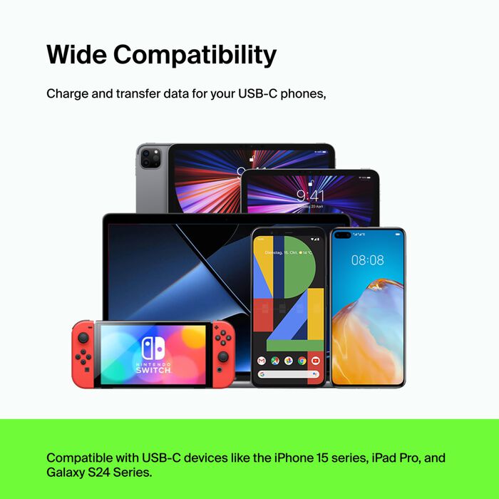 كابل Belkin CAB003bt2MWH BoostCharge USB-C إلى USB-C، 2 متر، أبيض