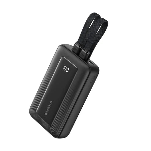 باور بانك أنكر زولو، 10000 مللي أمبير/ساعة، 30 واط، مع كابلات USB-C وLightning مدمجة، A1680