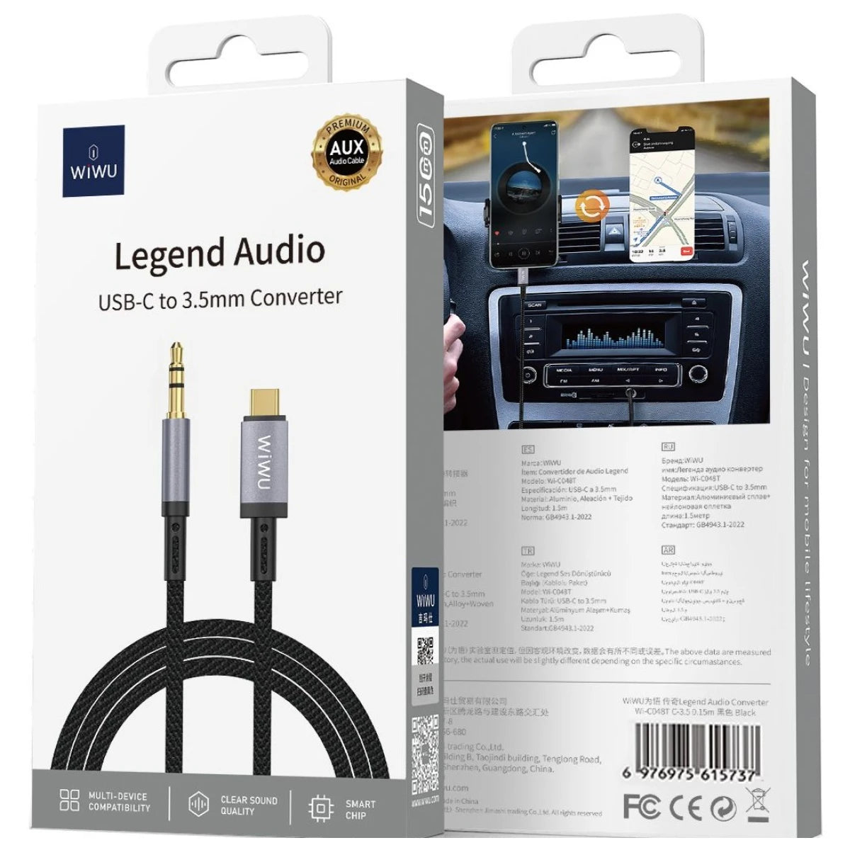 كابل WIWU Wi-C048T Legend Audio Series Type-C إلى Aux مقاس 3.5 مم بطول 1.5 متر - أسود
