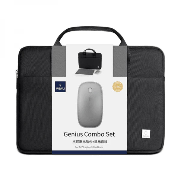 حقيبة WIWU GENIUS COMBO مع ماوس ولوحة ماوس لأجهزة الكمبيوتر المحمولة/ألترابوك مقاس 15.6 بوصة - أسود